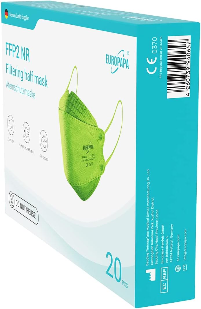 EUROPAPA® 20x FFP2 Fish Shape Masks Respirator Mask 4-Layer Dust Masks Hygienic Individually Packed Body Certified EN149 Face Mask EU2016/425-1