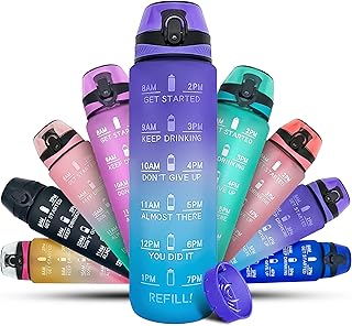 K-MART Water Bottle 1L Sports Water Bottle with Motivational Time Marker, Dishwasher Safe Leak-proof Drink Bottle BPA Free Non-Toxic for Running,cycling, Gym, School & Office