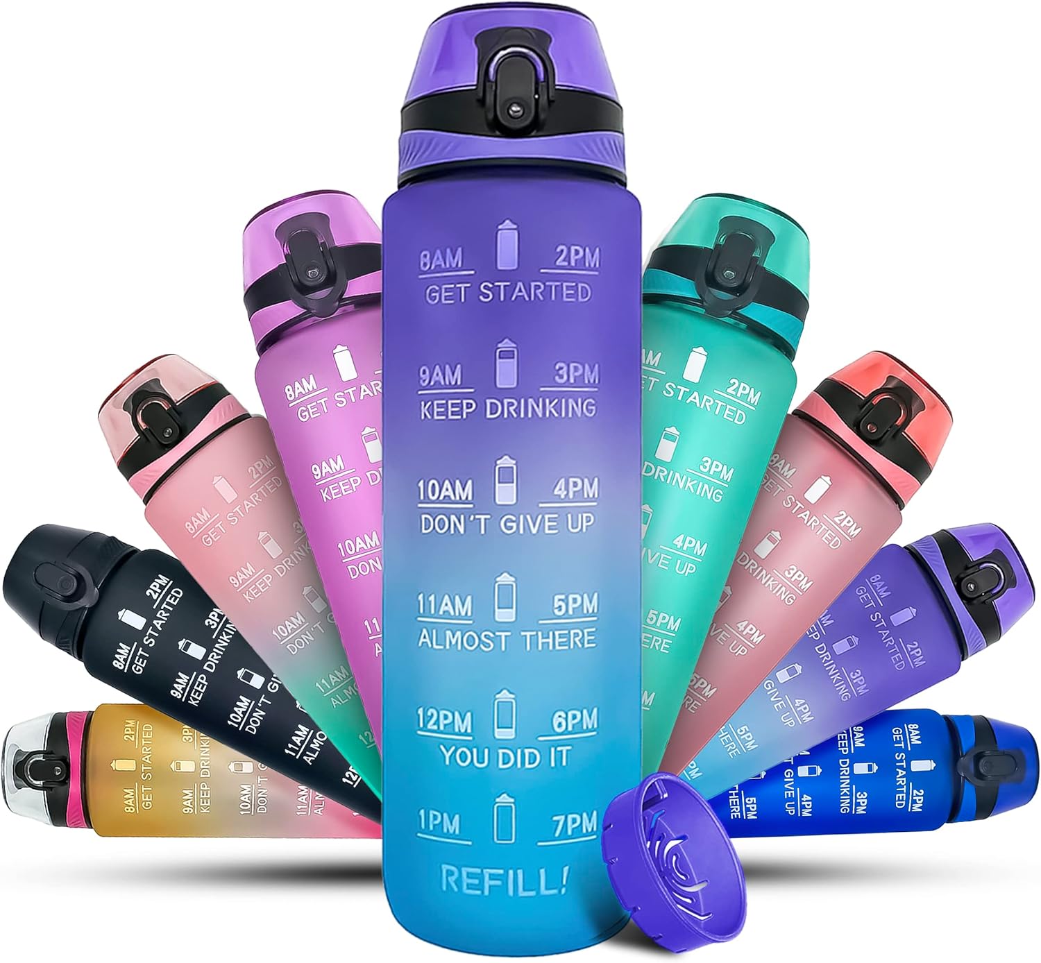 K-MART Water Bottle 1L Sports Water Bottle with Motivational Time Marker, Dishwasher Safe Leak-proof Drink Bottle BPA Free Non-Toxic for Running,cycling, Gym, School & Office-0