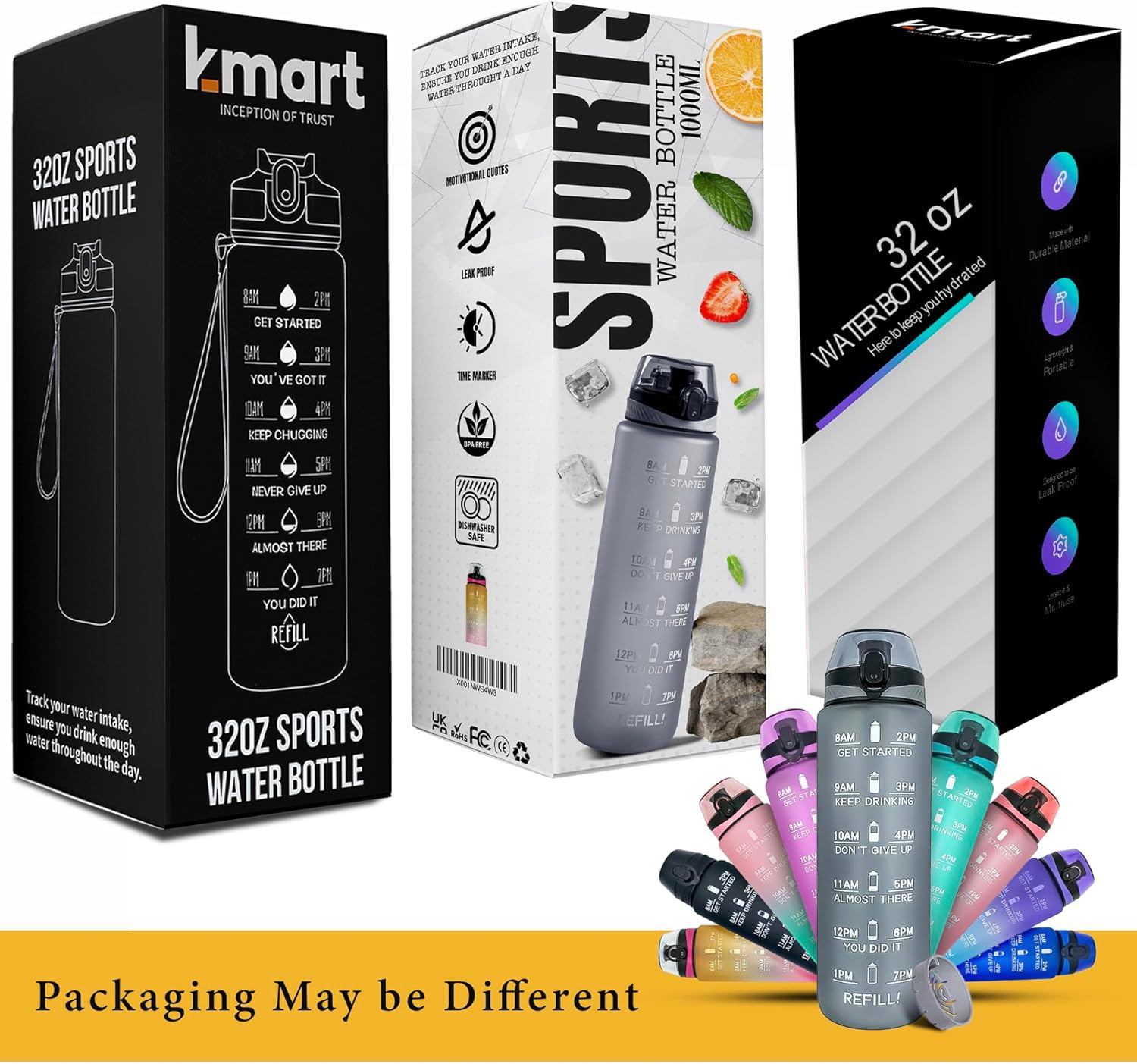 K-MART Water Bottle 1L Sports Water Bottle with Motivational Time Marker, Dishwasher Safe Leak-proof Drink Bottle BPA Free Non-Toxic for Running,cycling, Gym, School & Office-4