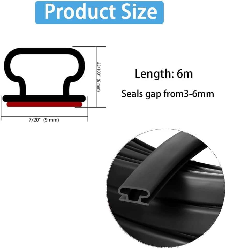 6M D-Shape Rubber Weather Stripping Door Seal Strip,Self-Adhesive Waterproof Window Sealing Strip,Draught Excluder for Door Frame Insulation Soundproof,Suit for 3 to 5.5mm Gap,Black-1