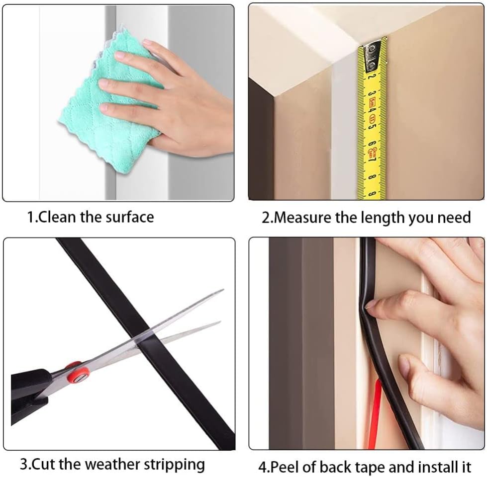 6M D-Shape Rubber Weather Stripping Door Seal Strip,Self-Adhesive Waterproof Window Sealing Strip,Draught Excluder for Door Frame Insulation Soundproof,Suit for 3 to 5.5mm Gap,Black-7