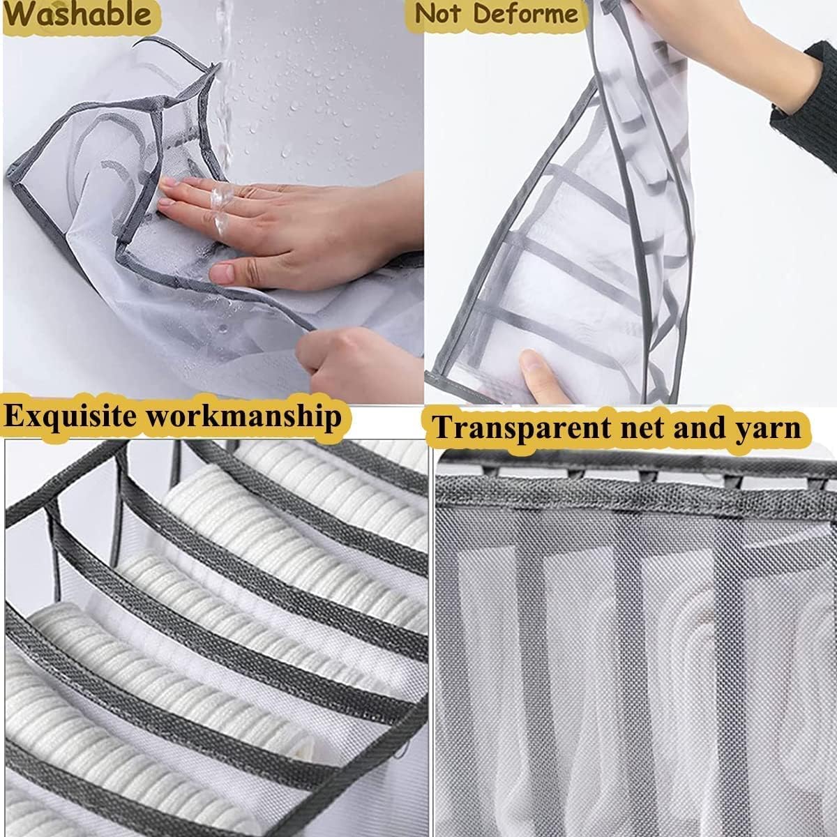 Kyzistn 4 Pack Wardrobe Clothes Organizer Foldable Closet Organizer Portable Storage Baskets Visible Grid Storage Box for T-shirt,Skirts,Jeans(Grey)-2