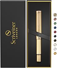 Scriveiner Brass EDC Luxury Rollerball Pen, Stunning Heavy Pocket Pen, Hand Brushed Finish, Cool Writing Pen, Best Pen Gift for Men, Women, German Schmidt Refill, Nice Fancy Office Designer Pen Set