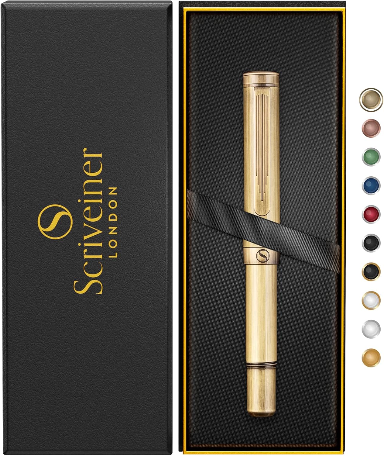 Scriveiner Brass EDC Luxury Rollerball Pen, Stunning Heavy Pocket Pen, Hand Brushed Finish, Cool Writing Pen, Best Pen Gift for Men, Women, German Schmidt Refill, Nice Fancy Office Designer Pen Set-0