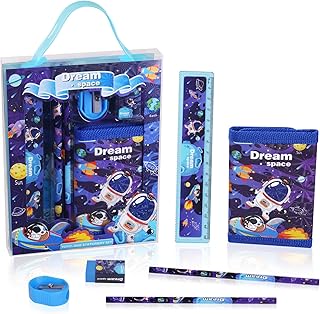 Vicloon Astronaut Stationery Set, Stationery Gift Set, Include 2pcs Pencil Case, Rulers, Eraser, Pencil Sharpener and Coin Purse, Astronaut Stationery Sets for Girls and Boys