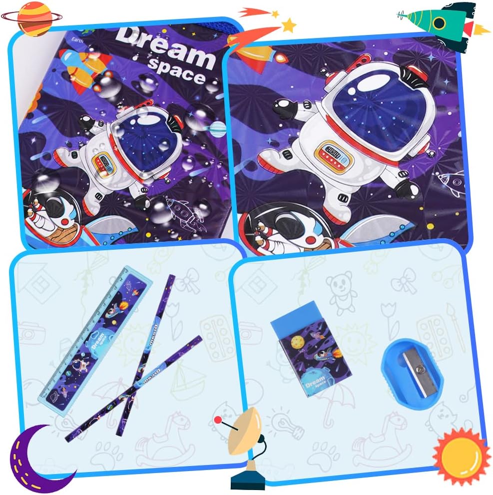 Vicloon Astronaut Stationery Set, Stationery Gift Set, Include 2pcs Pencil Case, Rulers, Eraser, Pencil Sharpener and Coin Purse, Astronaut Stationery Sets for Girls and Boys-3