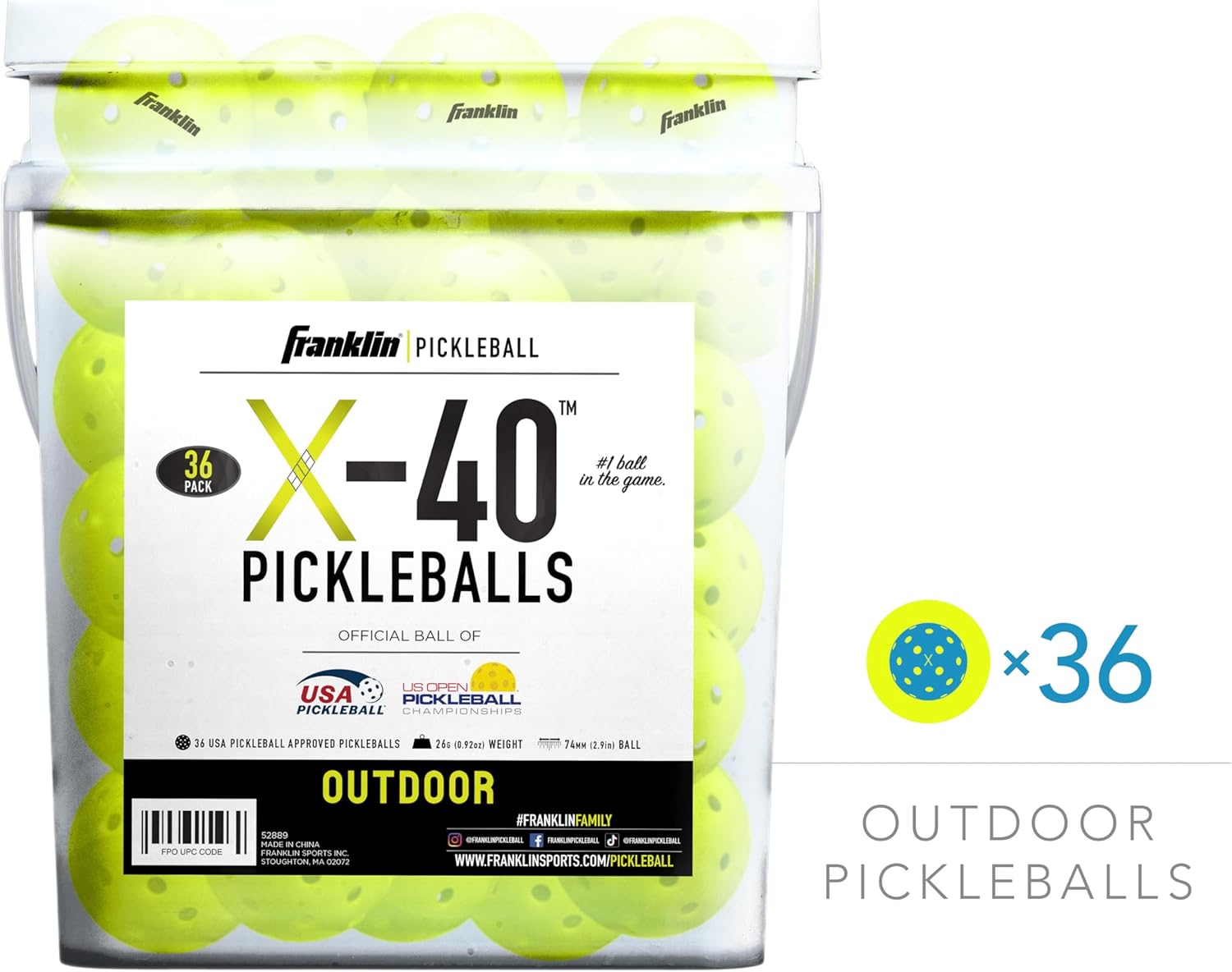 Franklin Sports Outdoor Pickleballs - X-40 Pickleball Balls - USA Pickleball (USAPA) Approved - US Open Ball-1