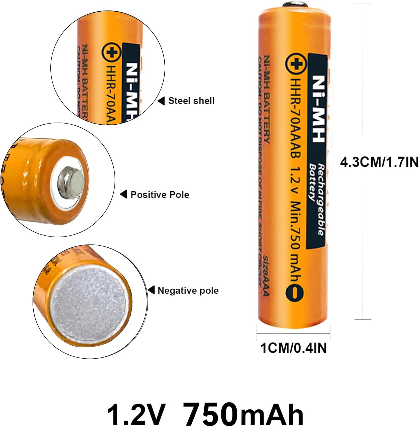 NI-MH Rechargeable AAA Battery for BT Gigaset Cordless Phones, 8 Pack 1.2V 750mAh Rechargeable AAA Batteries for Panasonic-5