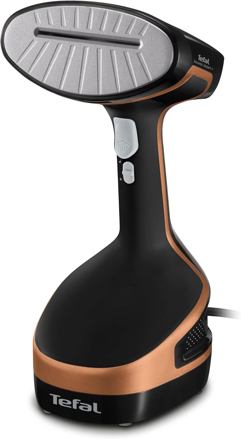 Tefal Access Steam+ Handheld Clothes Steamer, No Ironing Board Needed, 2 Steam Levels, Sanitising Steam, Black & Rose Gold, DT8103-0