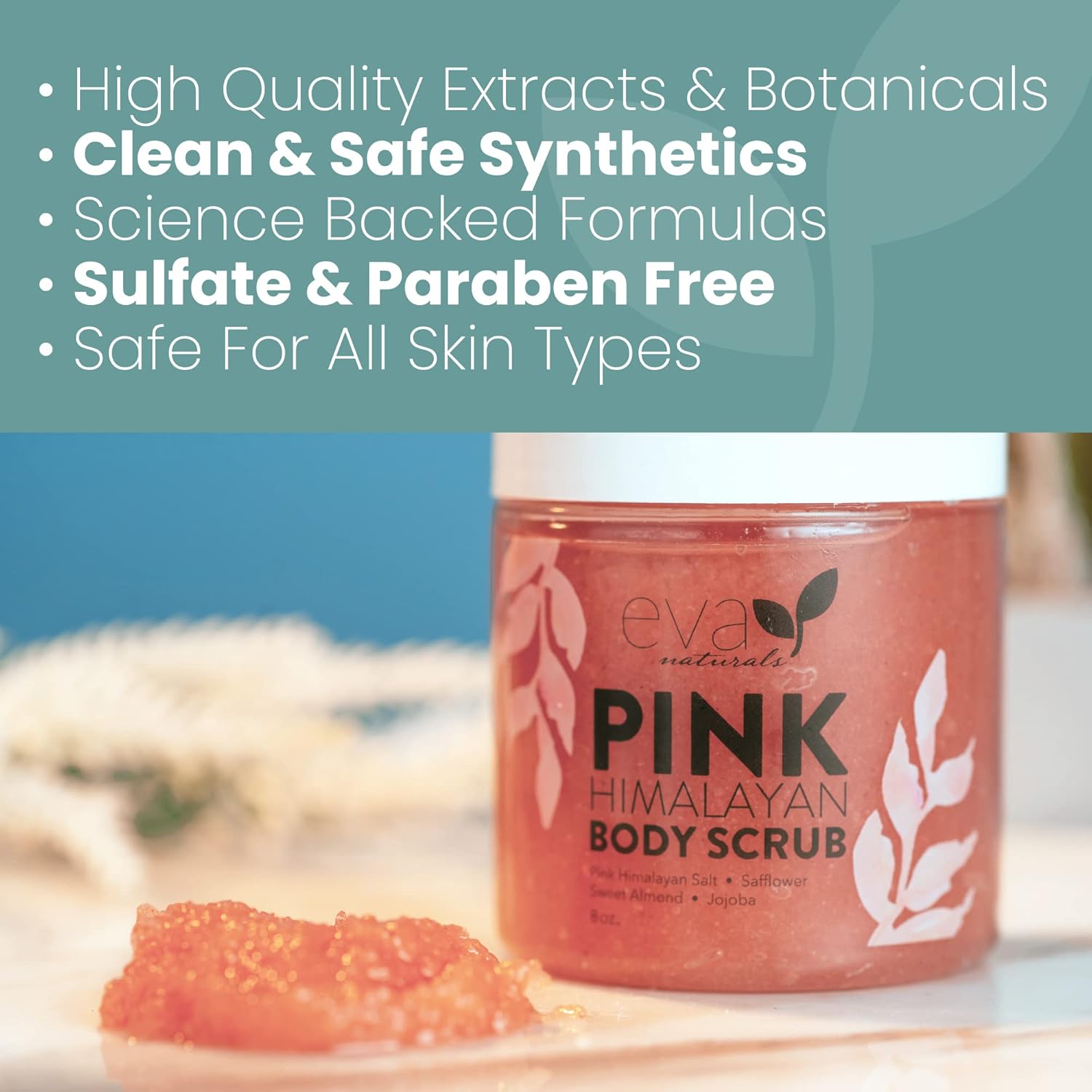 Pink Himalayan Body Scrub By Eva Naturals- Exfoliating Body Scrub, Body Exfoliator, and Foot Scrub - Body Scrubs for Women and Men - Provides Deep Moisture and Nourishment for Skin-7