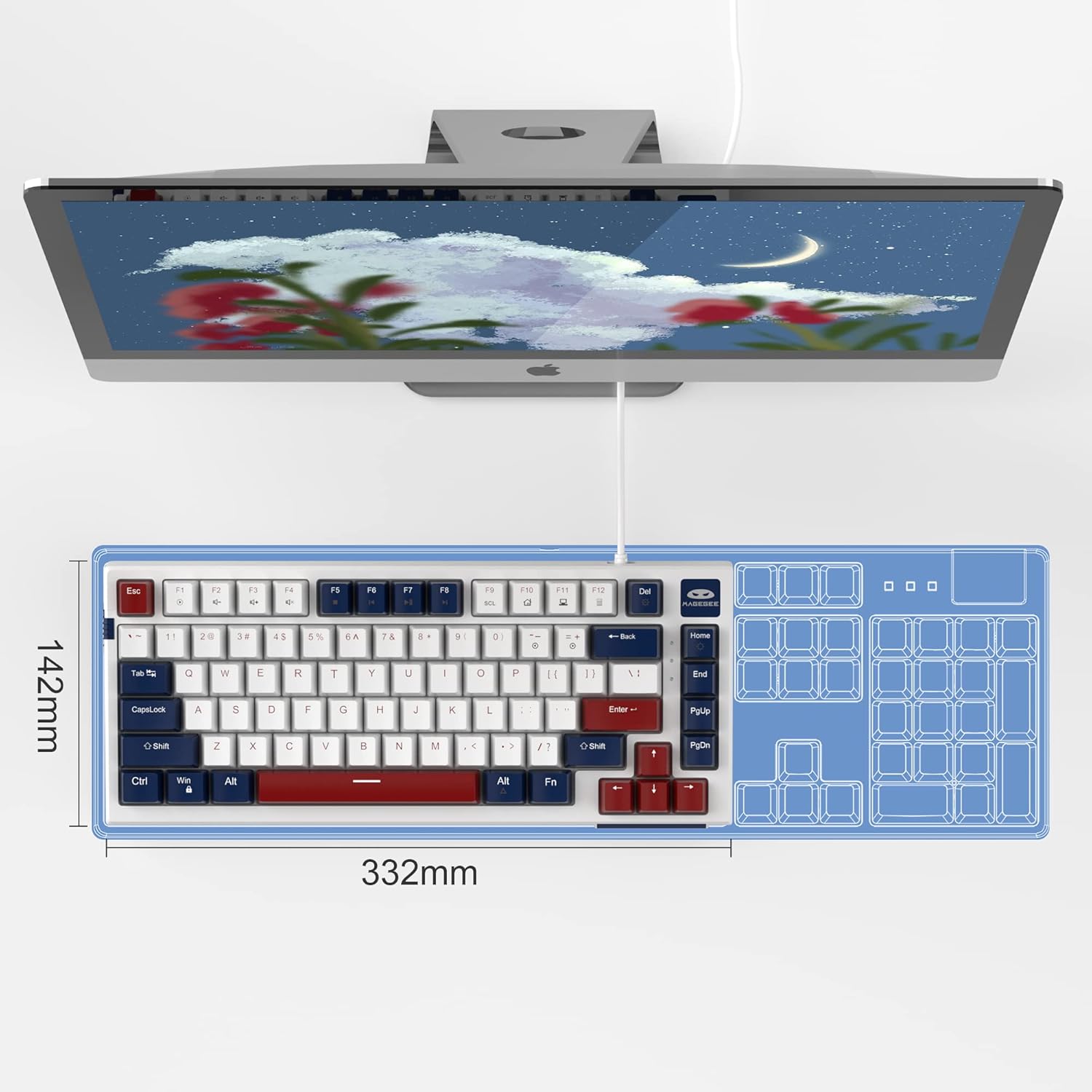 81-Key Mechanical Keyboard,Hot-Swappable 75% Keyboard,Gaming Keyboard with Ice Blue Backlit,Anti-Ghosting Gaming Keyboard with Red Switches for Windows Mac PC(Blue White,Blue Switches)-2