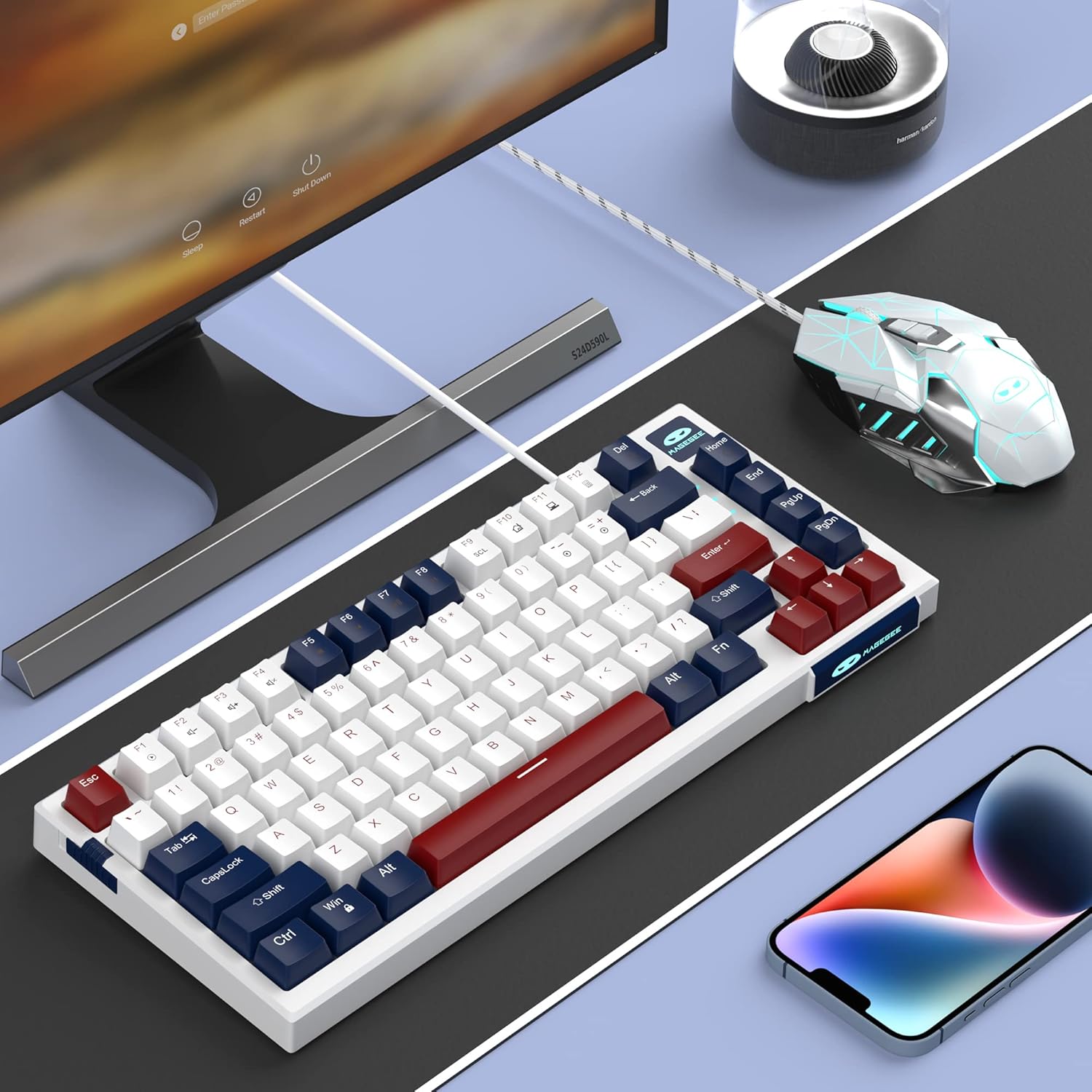 81-Key Mechanical Keyboard,Hot-Swappable 75% Keyboard,Gaming Keyboard with Ice Blue Backlit,Anti-Ghosting Gaming Keyboard with Red Switches for Windows Mac PC(Blue White,Blue Switches)-3