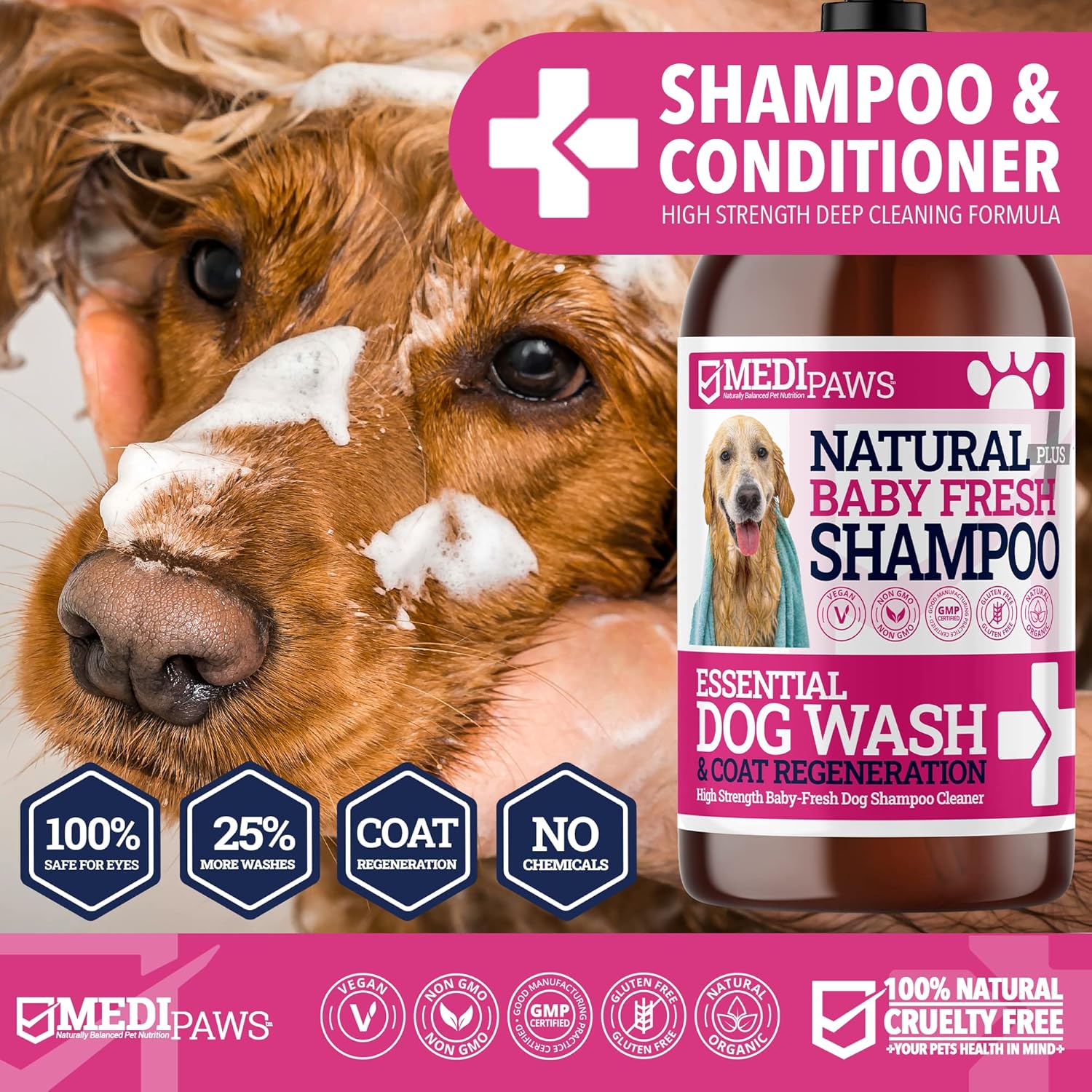 MediPaws Shampoo for Dogs 1000ml | Deodorization & Cleansing Dog Itchy Skin | Perfect Scratchy Dog Shampoo For Fleas | Fast-absorbing, Easy-To-Rinse Formula | Perfect For Dogs With Sensitive-1