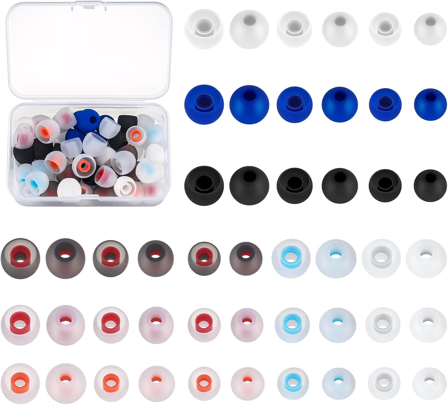 48 Pcs Silicone Earbuds Replacement Tips, Earphone Ear Buds Tips, Earphone Eartips Replacement, Earphone Tips Earbud Noise Isolation Cover Caps Silicone for Earphones, 8 Colors, 3 Sizes-0