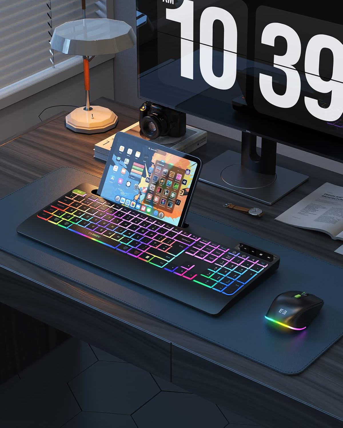 seenda 2.4G Wireless Keyboard and Mouse Combo with Rainbow Backlit, Rechargeable Keyboard and Mice Set UK Layout Full Size with 2 in 1 USB C & USB A Dongle and Wirst Rest, Black-7