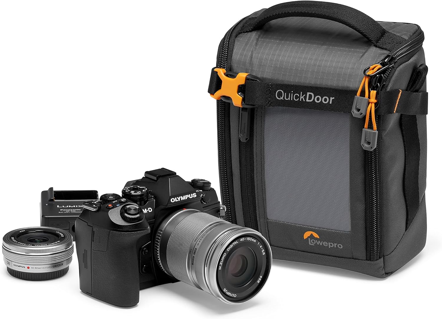 Lowepro QuickDoor Camera Bag Organiser, Adjustable Dividers, Mirrorless Camera Pouch, Grey/Orange-0