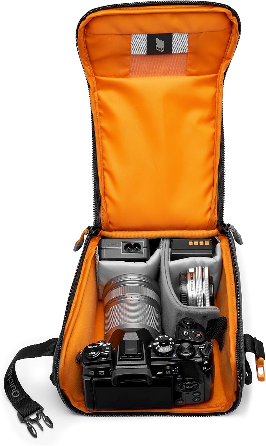 Lowepro QuickDoor Camera Bag Organiser, Adjustable Dividers, Mirrorless Camera Pouch, Grey/Orange-2