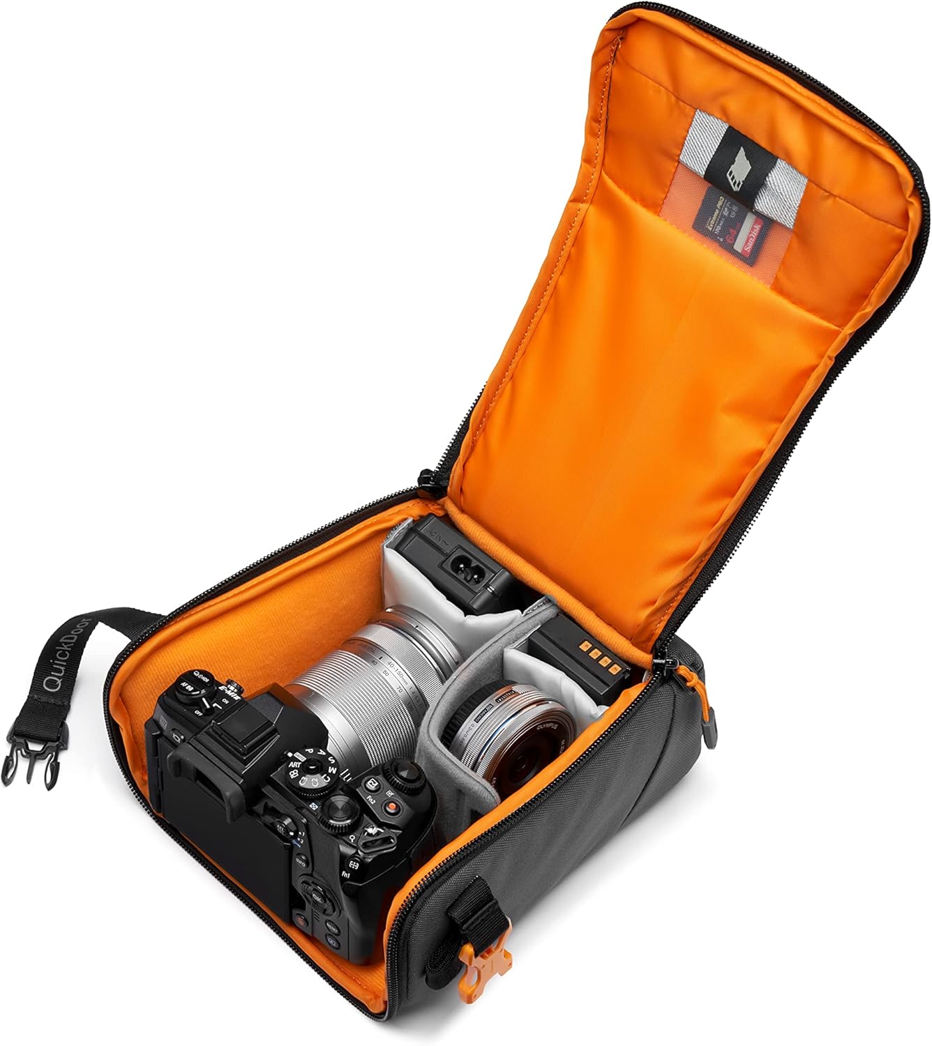 Lowepro QuickDoor Camera Bag Organiser, Adjustable Dividers, Mirrorless Camera Pouch, Grey/Orange-3