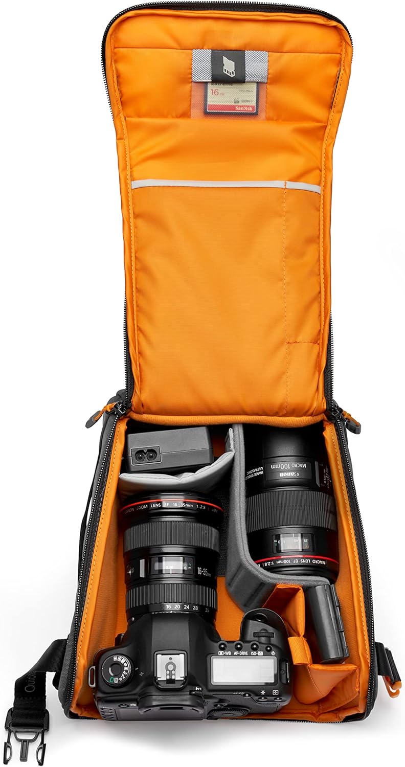 Lowepro GearUp Creator Box Large II, Mirrorless and DSLR Camera Bag, Camera Case with QuickDoor Access, Made with Recycled Fabric, Orange Padded Interior Dividers, Grey-4