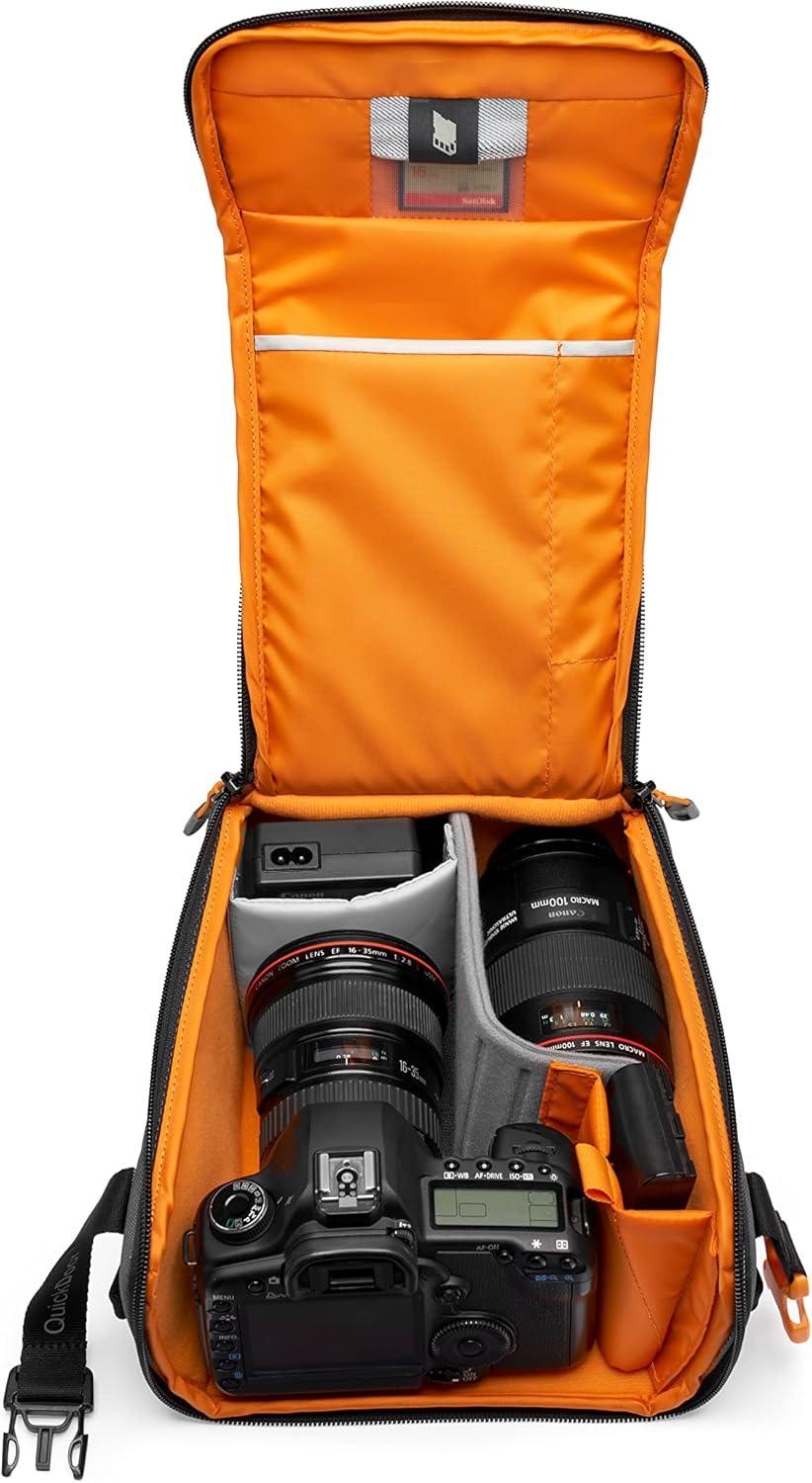 Lowepro GearUp Creator Box Large II, Mirrorless and DSLR Camera Bag, Camera Case with QuickDoor Access, Made with Recycled Fabric, Orange Padded Interior Dividers, Grey-5