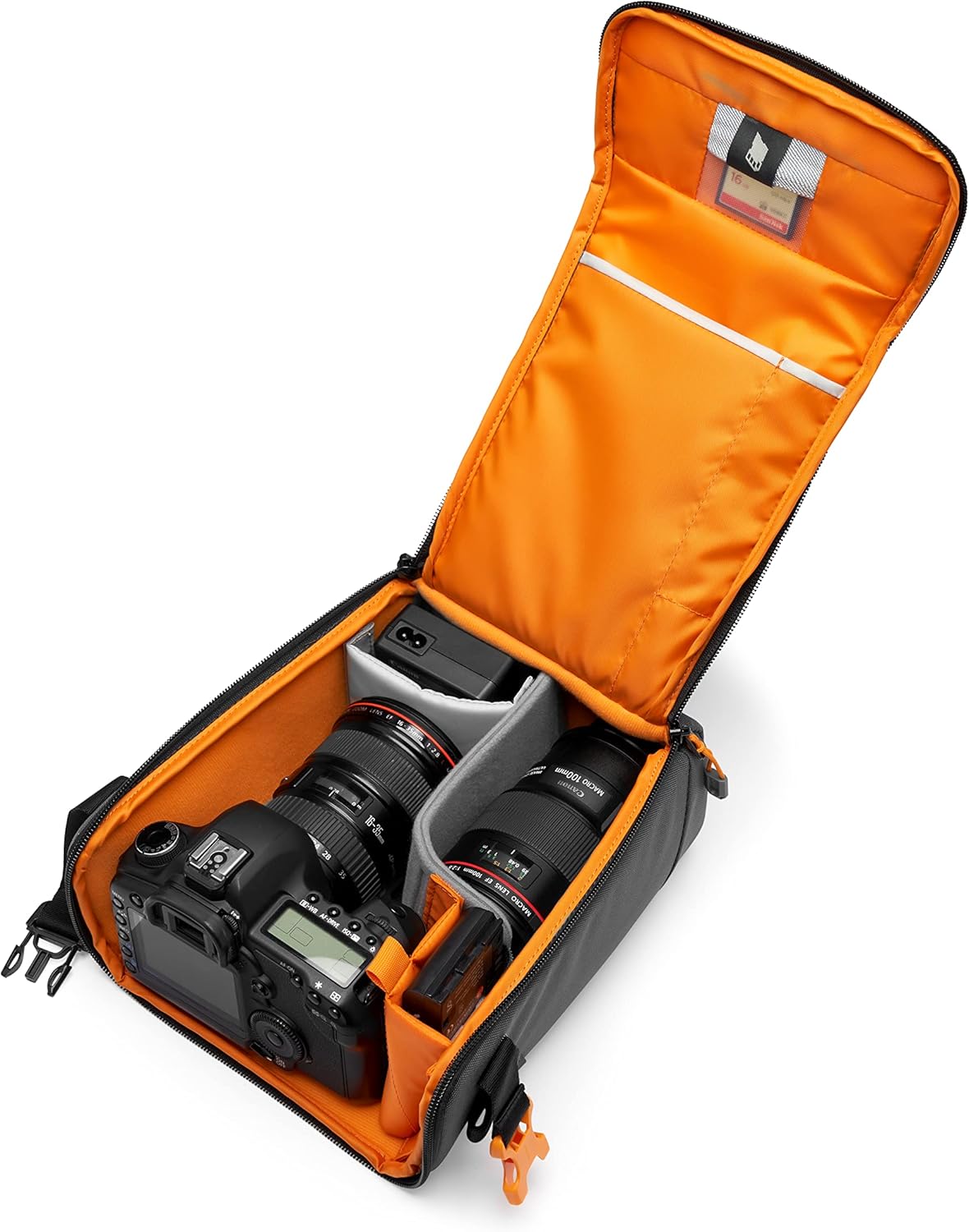 Lowepro GearUp Creator Box Large II, Mirrorless and DSLR Camera Bag, Camera Case with QuickDoor Access, Made with Recycled Fabric, Orange Padded Interior Dividers, Grey-6