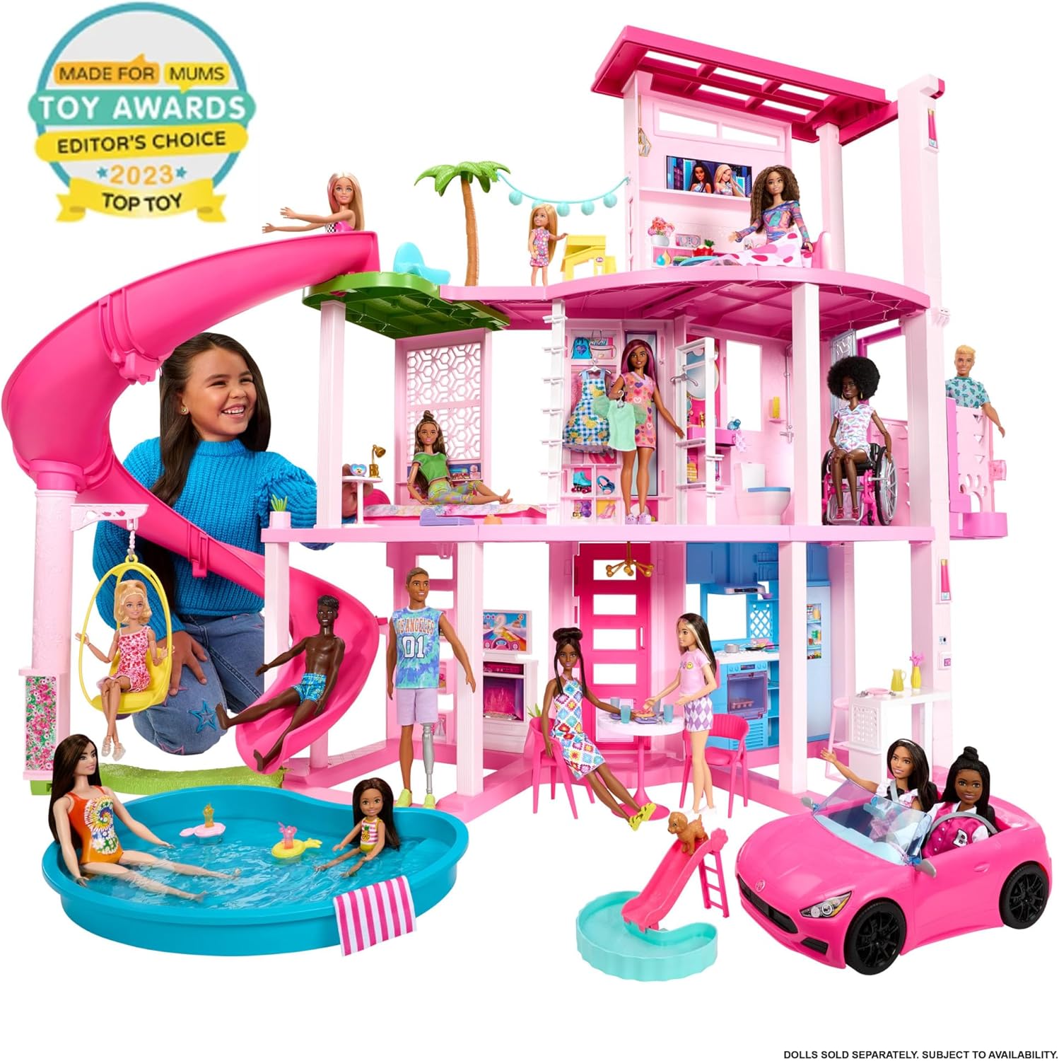 Barbie Dreamhouse, 3-Storey Barbie House with 10 Play Areas Including Pool, Slide, Elevator, 75 Doll Accessories, Toy Puppy, Adult Assembly Required, Toys for Ages 3 and Up, One Toy House, HMX10-1