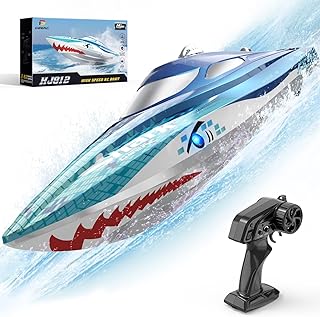 DEERC High Speed RC Boats W/LED Lights, Self Righting Remote Control Boat for Pools and Lakes, 20+ MPH, 2.4GHz Racing Boats, Remote Control Shark, Pool Toys for Kids & Adults