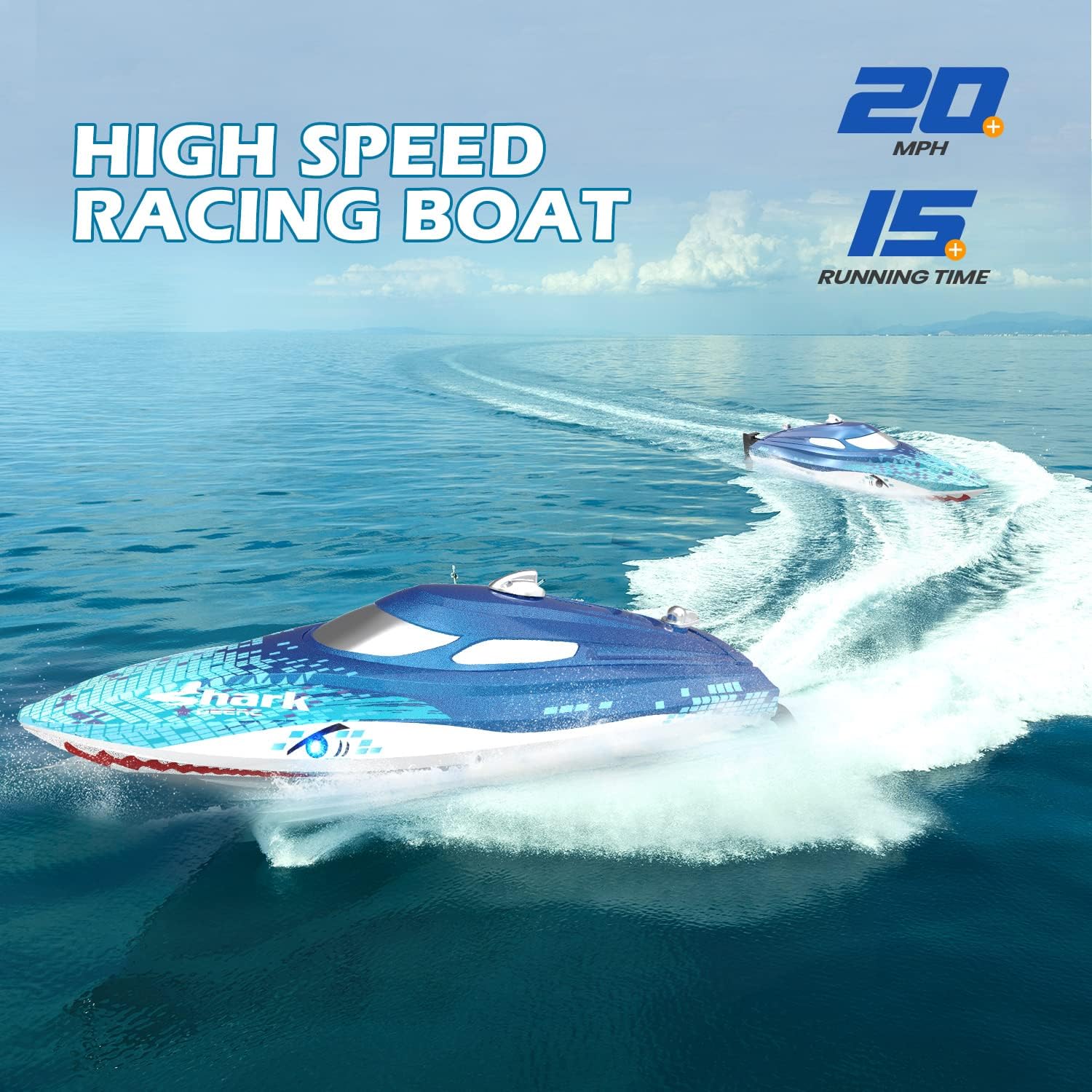 DEERC High Speed RC Boats W/LED Lights, Self Righting Remote Control Boat for Pools and Lakes, 20+ MPH, 2.4GHz Racing Boats, Remote Control Shark, Pool Toys for Kids & Adults-7