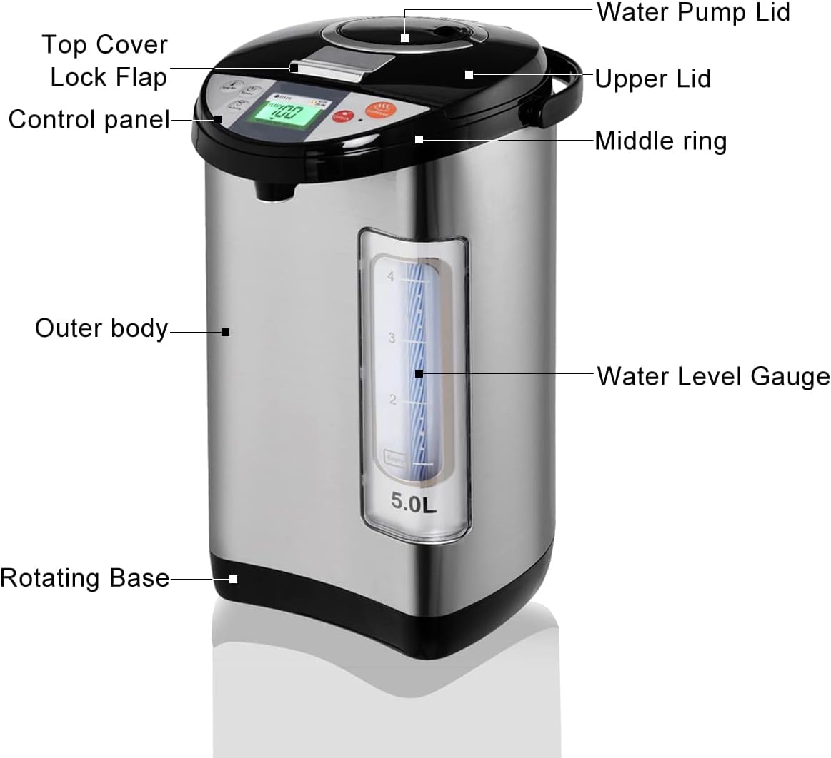 TANGZON 5L Instant Hot Water Dispenser, Thermal Stainless Steel Water Boiler with 5 Temperature Settings, 24H Timer, Auto Re-Boil & Rotatable Base, Electric Instant Kettle for Home Office Brewing-5