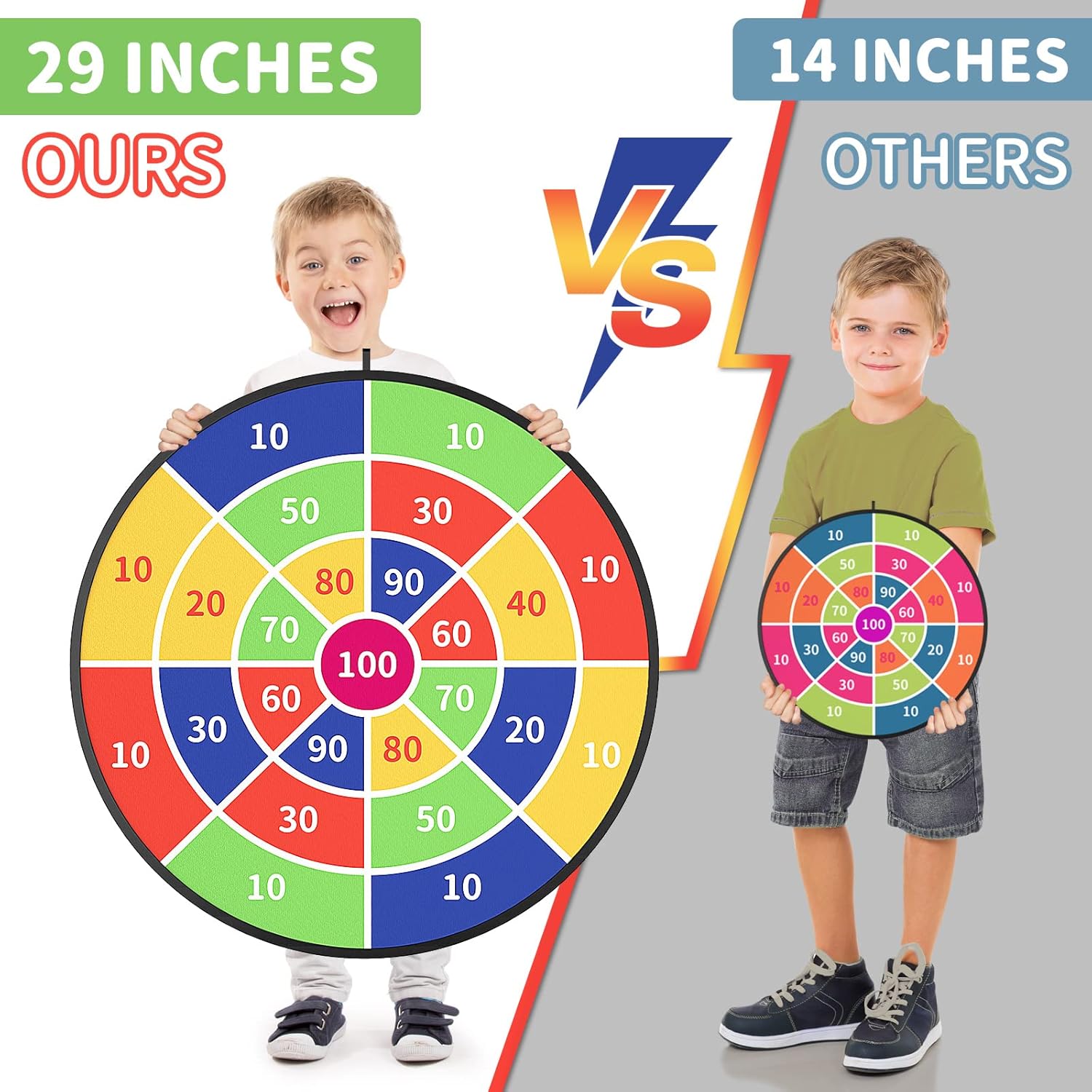 TEMI 29" Large Dart Board for Kids, Boys Toys Dartboards with 20 Velcro Sticky Balls, Indoor & Outdoor Sport Fun Party Play Game Toys, Birthday Gifts for Boys Girls 3 4 5 6 7 8 9 10 11 12 Years Old-2