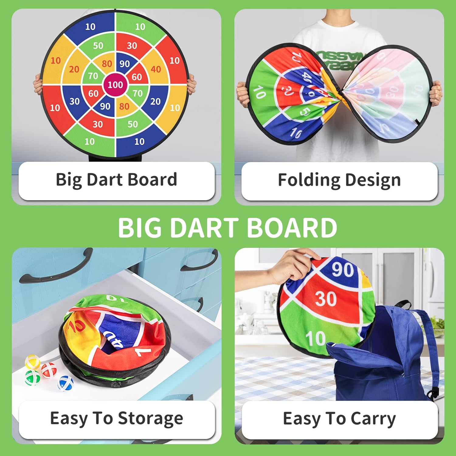 TEMI 29" Large Dart Board for Kids, Boys Toys Dartboards with 20 Velcro Sticky Balls, Indoor & Outdoor Sport Fun Party Play Game Toys, Birthday Gifts for Boys Girls 3 4 5 6 7 8 9 10 11 12 Years Old-5