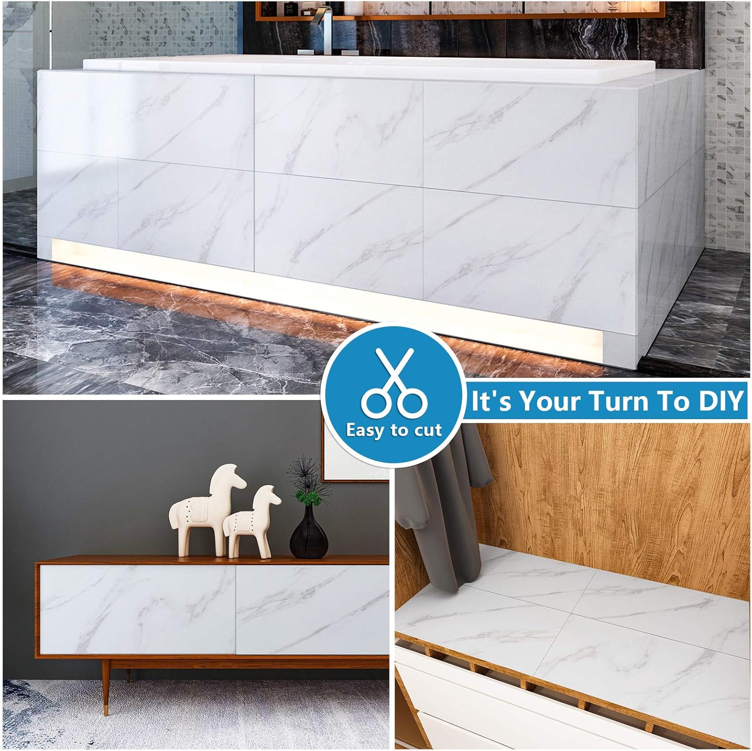 VEELIKE White Marble Floor Tile 60cm x 30cm 24 Pieces Self Adhesive Vinyl Flooring Stick on Floor Tiles Floor Stickers for Bathroom Kitchen Vinyl Tiles Waterproof Peel and Stick Tiles Living Room-7