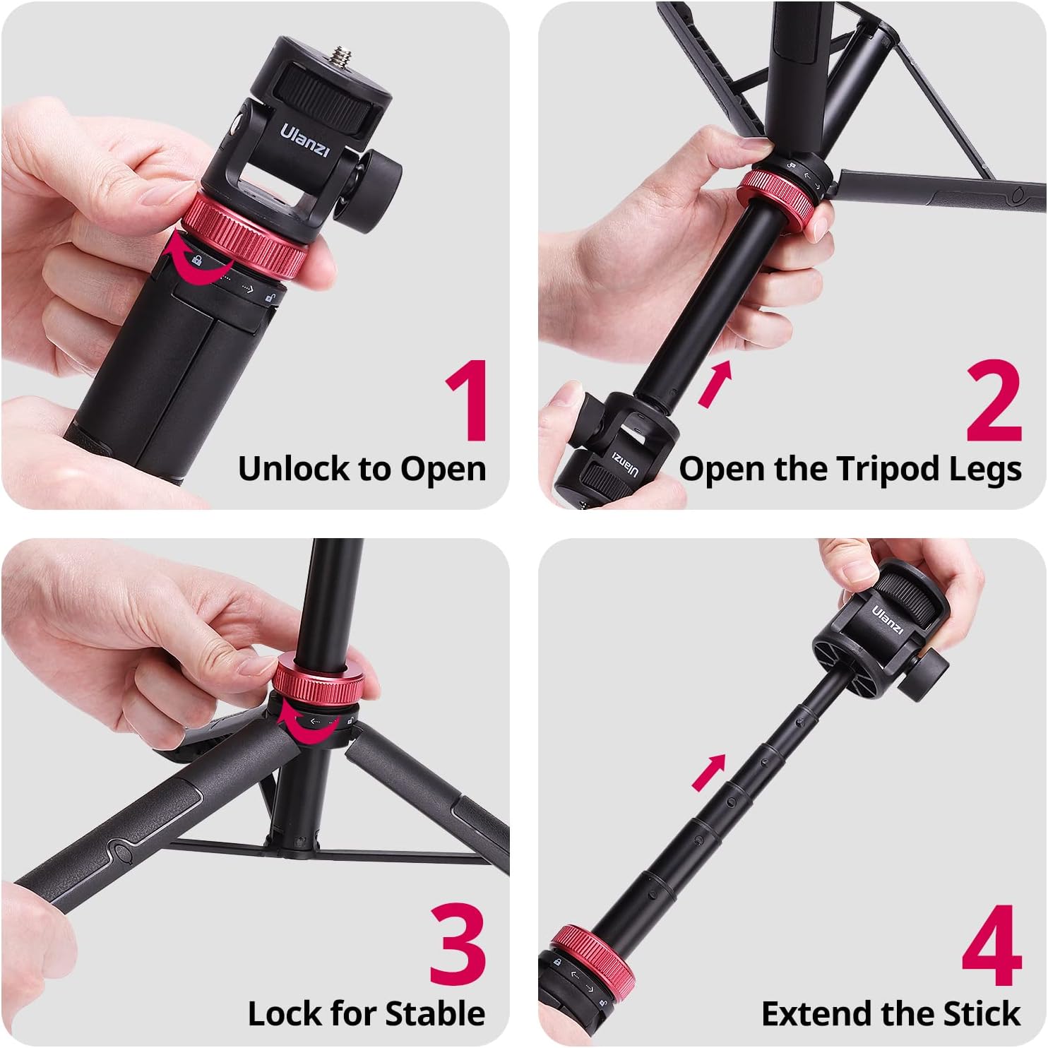 59Inch/146cm Selfie Stick Tripod for Gopro ULANZI MT-71 Long Extendable Vlog Handle Portable Lightweight Tripod Stand Compatible with Gopro Hero 12/11/10/9/8/7 Insta360 One XR/RS/GO DJI Action-4