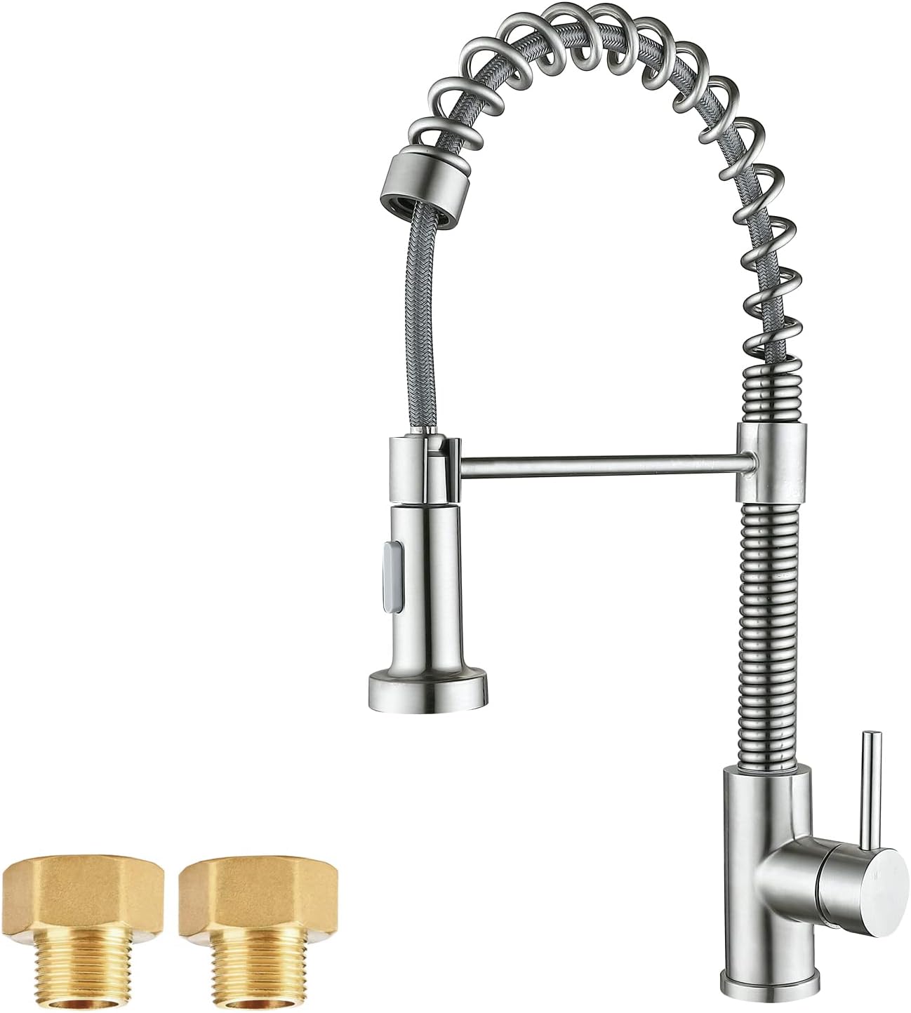 Kitchen Taps with Pull Out Spray, Kitchen Sink Mixer Tap with Pull Down Dual Modes Sprayer, MCADYS Brushed Steel Kitchen Tap, High Arc Single Lever Kitchen Sink Tap-0