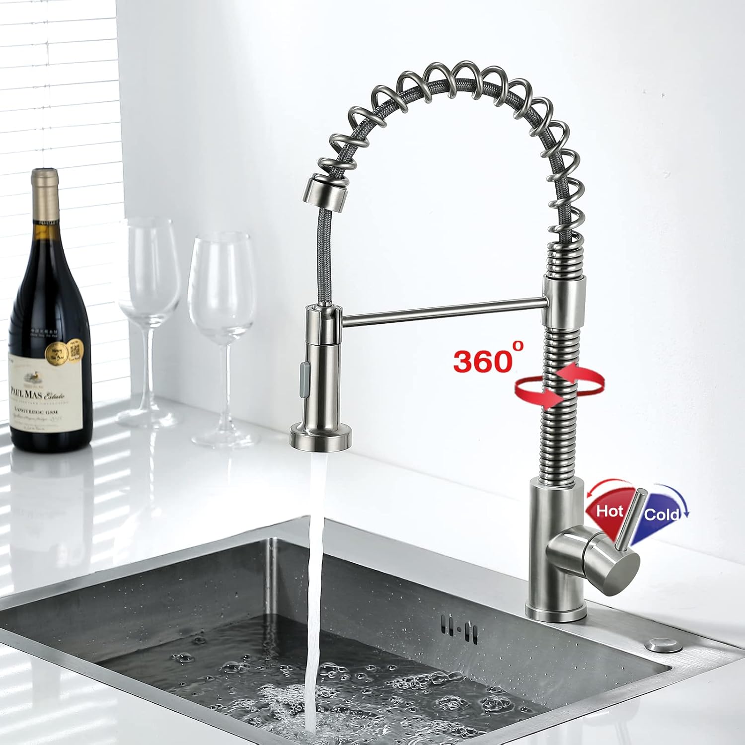 Kitchen Taps with Pull Out Spray, Kitchen Sink Mixer Tap with Pull Down Dual Modes Sprayer, MCADYS Brushed Steel Kitchen Tap, High Arc Single Lever Kitchen Sink Tap-3