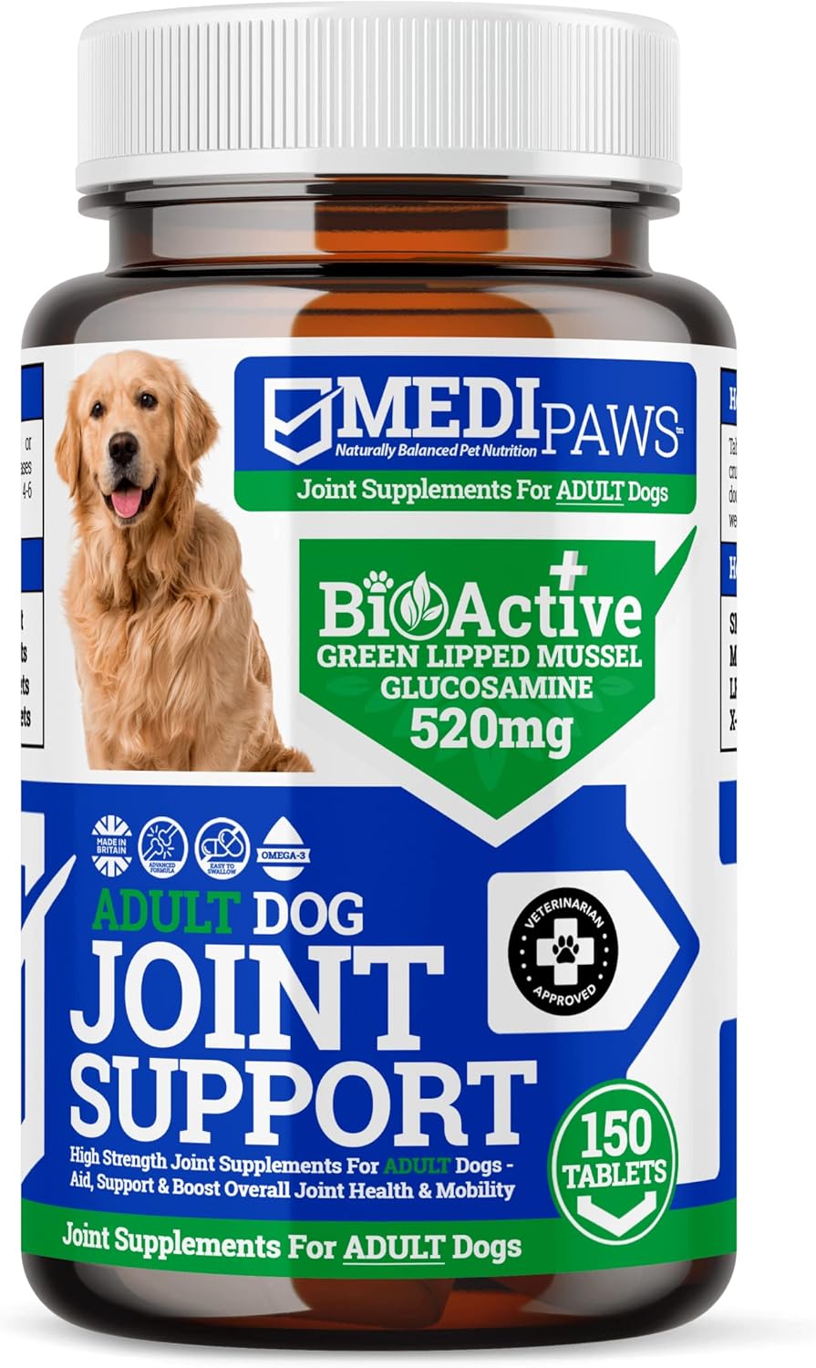 MediPaws Hip and Joint Tablets For Adult Dogs With Peanut Butter | 150x Joint Supplement For Dogs | High Strength Joint Supplement for Senior Dogs, with Glucosamine, Chondroitin, Green Lipped Mussel-0