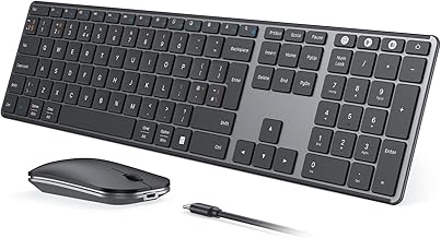 seenda Rechargeable Wireless Bluetooth Keyboard and Mouse Set, Multi - Device Ultra Slim Wireless Mouse and Keyboard, Compatible for Windows, Mac OS, iPad, Tablet, QWERTY UK Layout, Black and Grey