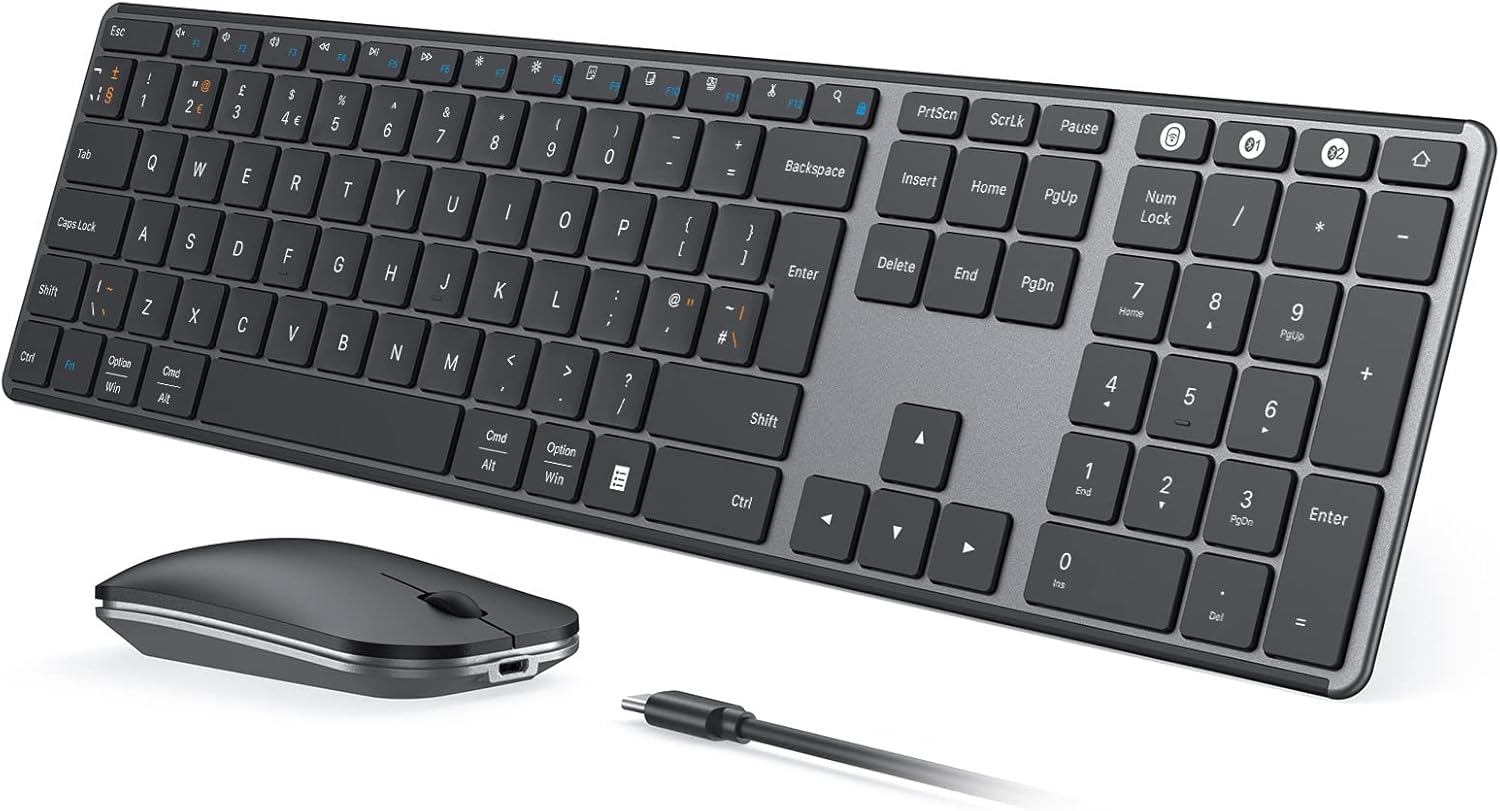 seenda Rechargeable Wireless Bluetooth Keyboard and Mouse Set, Multi - Device Ultra Slim Wireless Mouse and Keyboard, Compatible for Windows, Mac OS, iPad, Tablet, QWERTY UK Layout, Black and Grey-0