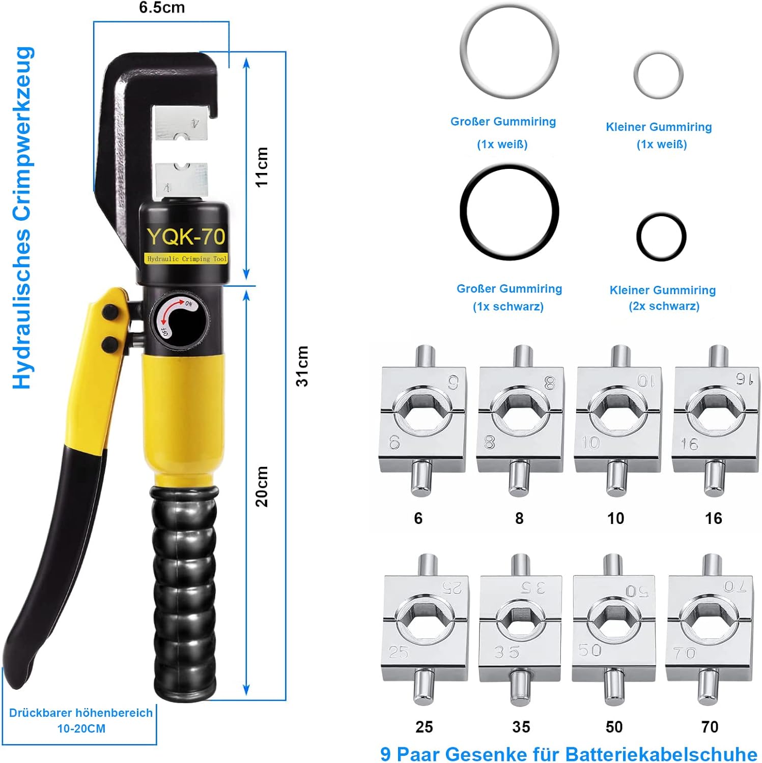 Solsop Hydraulic Crimping Pliers - Crimping Pliers Hydraulic Crimping Pliers with 9 Sets of Crimping Shapes 4-70 mm² for Copper Aluminium Cable Lugs-1