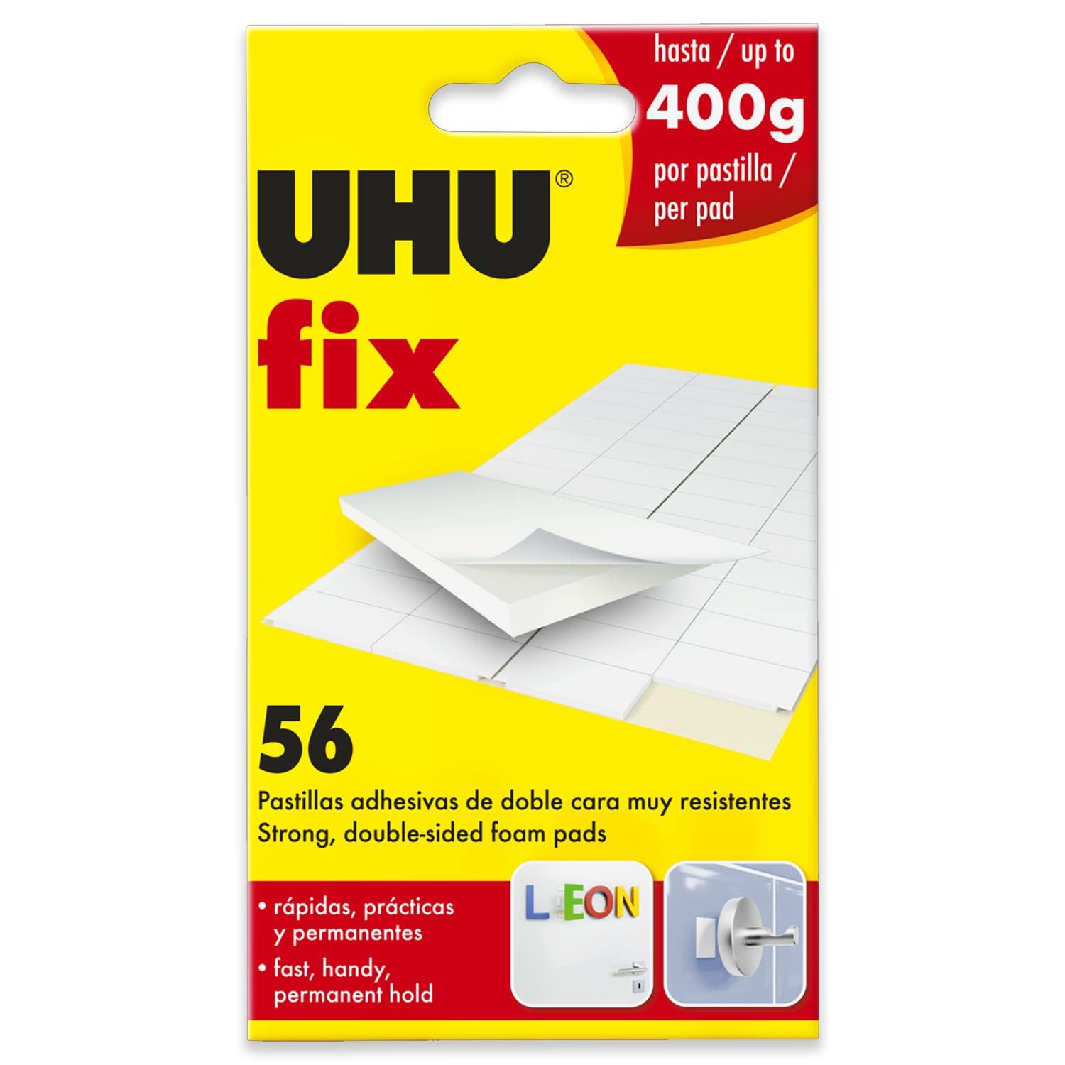 UHU Fix - Double Sided Sticky Glue Foam Pads - Strong Wall Adhesive Strips - Pack of 56-0