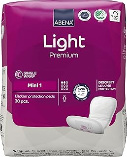 ABENA Light Incontinence Pads, Eco-Labelled Women's Incontinence Pads for Adults, Breathable & Comfortable with Fast Absorption and Protection, Incontinence Pads for Women, Light Mini 1, 180 ml, 20PK