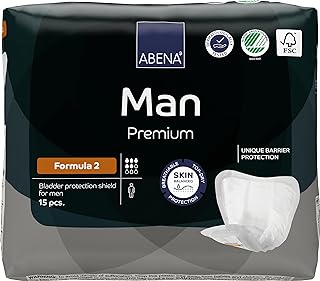 Abena Man Formula 2 Incontinence Pads for Men, Eco-Labelled Mens Incontinence Pads, Extra Protection, Breathable & Comfortable with Fast Absorption, Discreet - 700ml Absorbency, 15PK