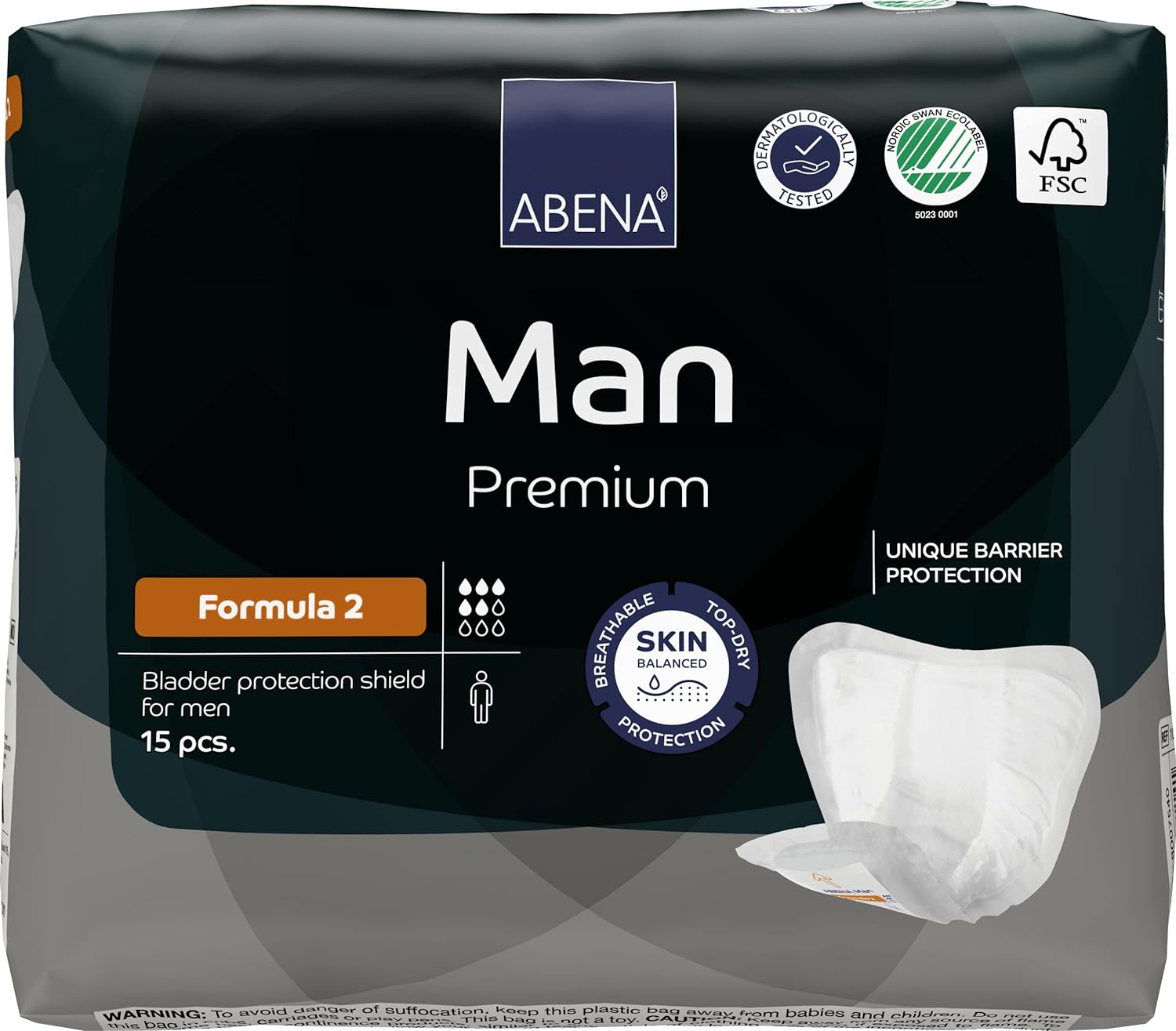 Abena Man Formula 2 Incontinence Pads for Men, Eco-Labelled Mens Incontinence Pads, Extra Protection, Breathable & Comfortable with Fast Absorption, Discreet - 700ml Absorbency, 15PK-0