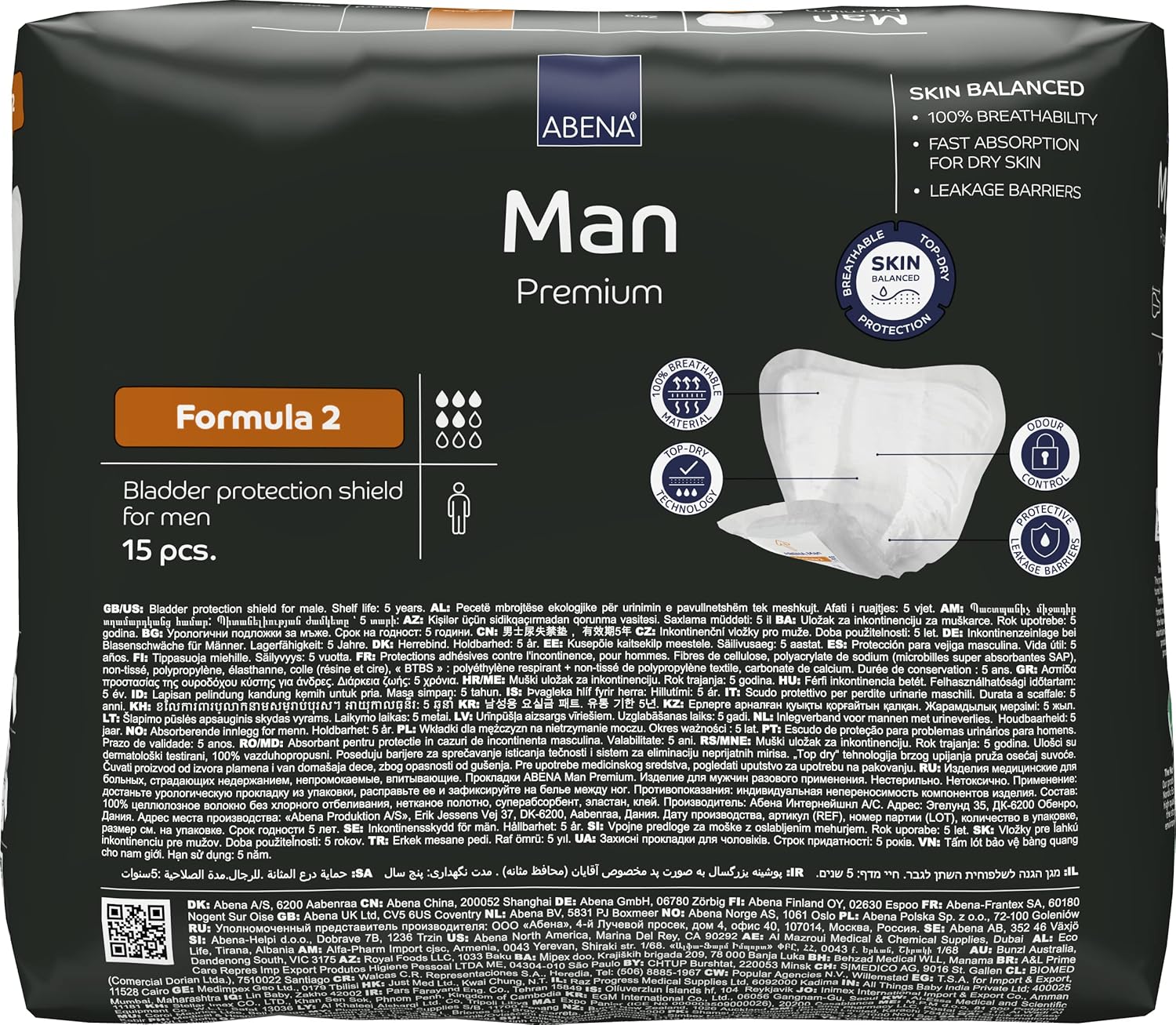 Abena Man Formula 2 Incontinence Pads for Men, Eco-Labelled Mens Incontinence Pads, Extra Protection, Breathable & Comfortable with Fast Absorption, Discreet - 700ml Absorbency, 15PK-1