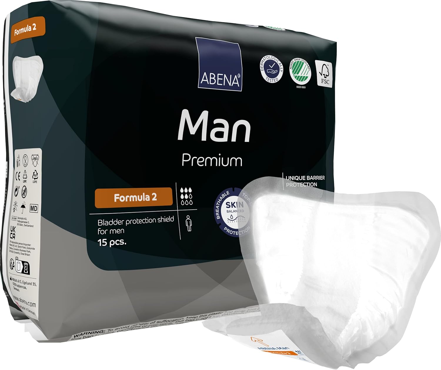 Abena Man Formula 2 Incontinence Pads for Men, Eco-Labelled Mens Incontinence Pads, Extra Protection, Breathable & Comfortable with Fast Absorption, Discreet - 700ml Absorbency, 15PK-4