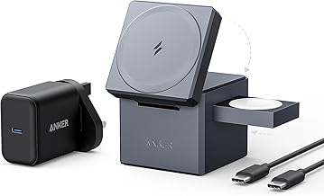 Anker 3-in-1 Cube Compatible with MagSafe - 15W Fast Charging, Foldable Wireless Charge Station for Apple Watch, iPhone 15/14/13, and AirPods Pro (Charger and Interchangeable Plugs Included)