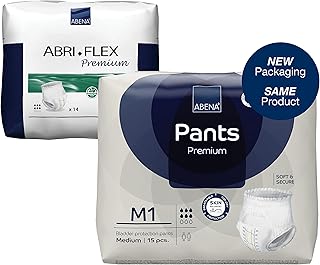 ABENA Pants Premium Pull-Up Incontinence Pants, Eco-Labelled Incontinence Pants for Men & Women, Discreet, Protective, Breathable, Comfortable - Medium 1, 80-110cm Waist, 1400ml Absorbency, 15PK