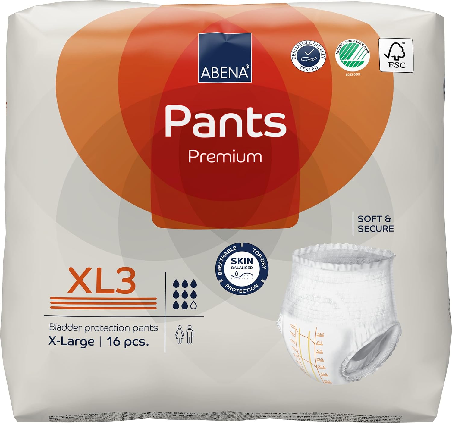 Abena Pants Premium Pull-Up Incontinence Pants, Eco-Labelled Incontinence Pants for Men & Women, Discreet, Protective, Breathable, Comfortable - XL 3, 130-170cm Waist, 2600ml Absorbency, 16PK-1