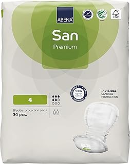 Abena San 4 Incontinence Pads Women and Men | 800ml Absorbency | 30 Pack | Fast Absorbing Incontinence Products, Discreet & Effective Shaped Incontinence Pads for Men/Women.